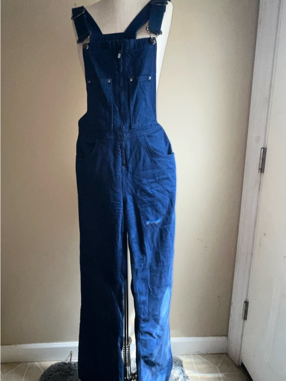 Zara Deep Blue Denim-Style Overall Jumpsuit